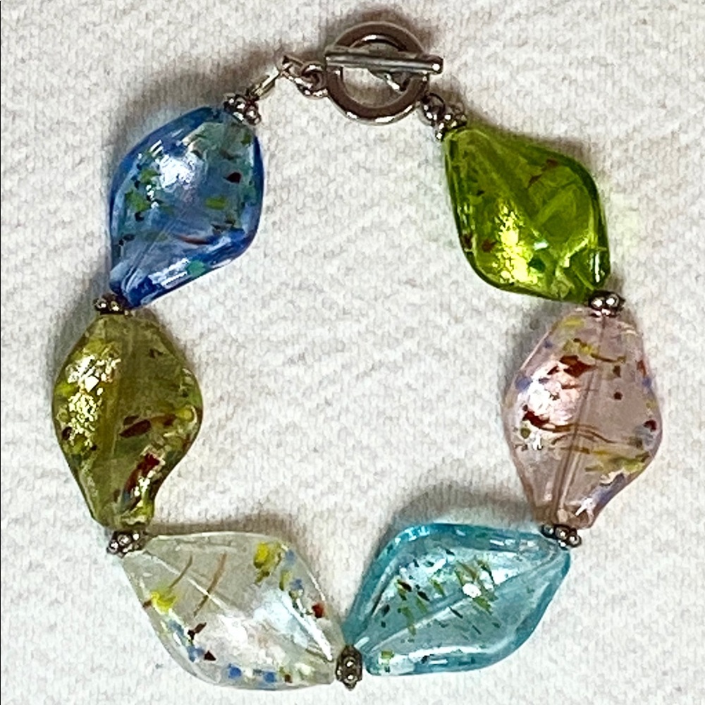 Art Glass Bead Bracelet Translucent Pastel Colors